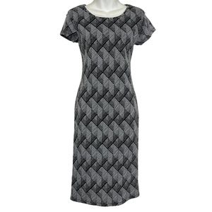 Cotton On Stretch Knit Sheath Short Sleeve Knee Length Black White Dress sz M